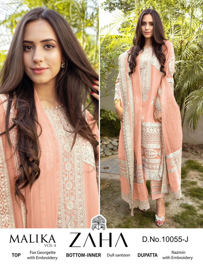 Malika Vol 4 By Zaha Designer Pakistani Suits Catalog
